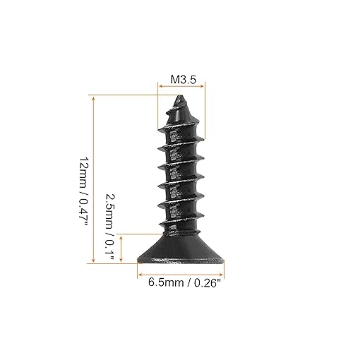 Miniatura 2 de uxcell Tornillos de madera M3.0.197 x 0.472 in Tornillos autorroscantes Phillips de cabeza plana de acero al carbono Tornillos autorroscantes Negro