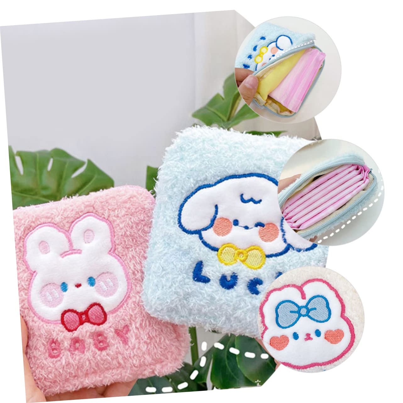 NOLITOY 12piezas Bolsa De Almacenamiento Para Toallas Sanitarias Reutilizables Organizador De Higiene Femenina Bolsa De Viaje Para Menstruación Diseño Bonito De Conejo y Perro Lavable y