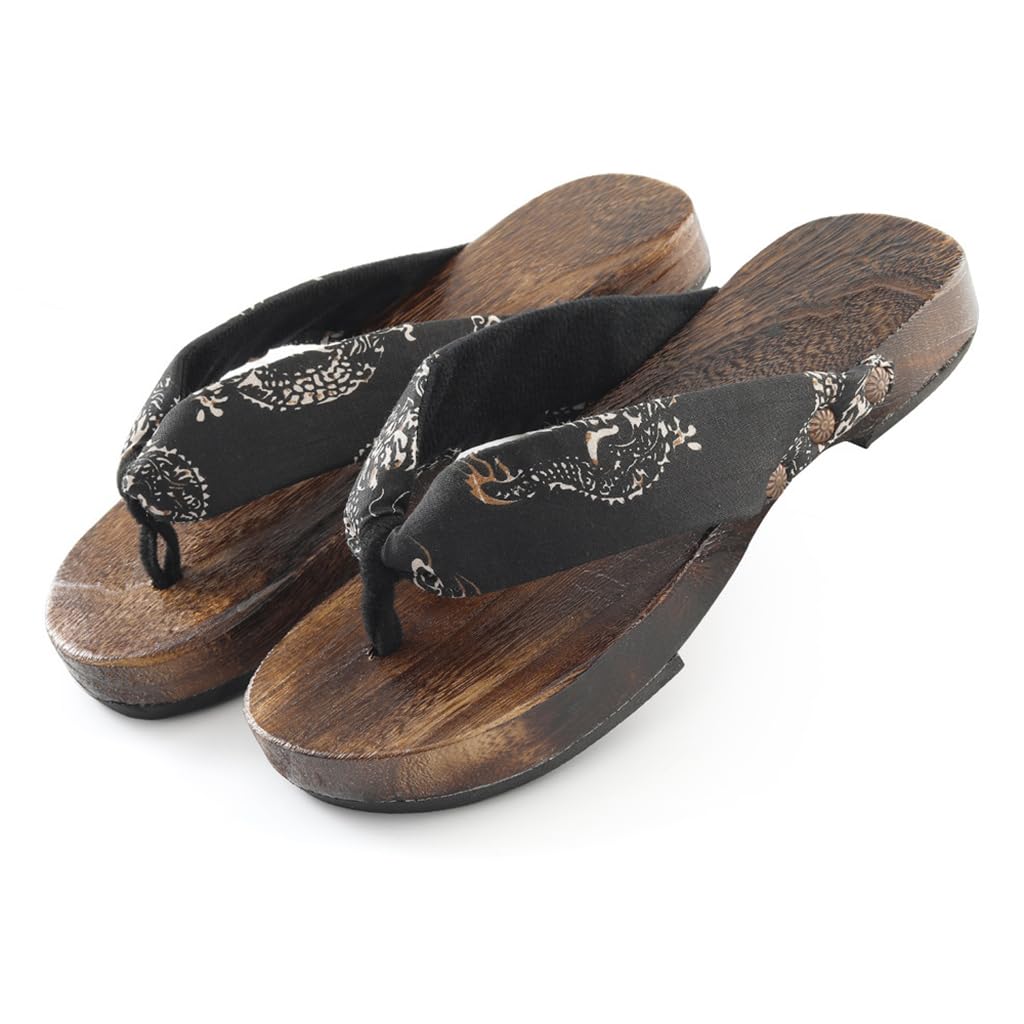Sandali da Uomo Geta Legno Kimono Infradito Tradizionali Giapponesi Pantofole estive Infradito Sandali da Donna Eleganti Sandali da Donna Tacco Piatto Kimono Scarpe(Size:EU 43,Color:Drago Nero)