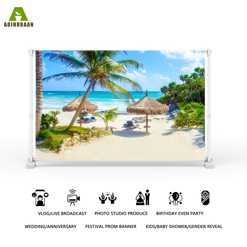 Aoihrraan 3x2m Toile de Fond de Plage Tropicale Été Bord de Mer Palmier Océan Scène Photographie Fond Shoots de Mariage Camp d'été Décor de Fête Anniversaire de Bébé Douche Nuptiale Photo Prop