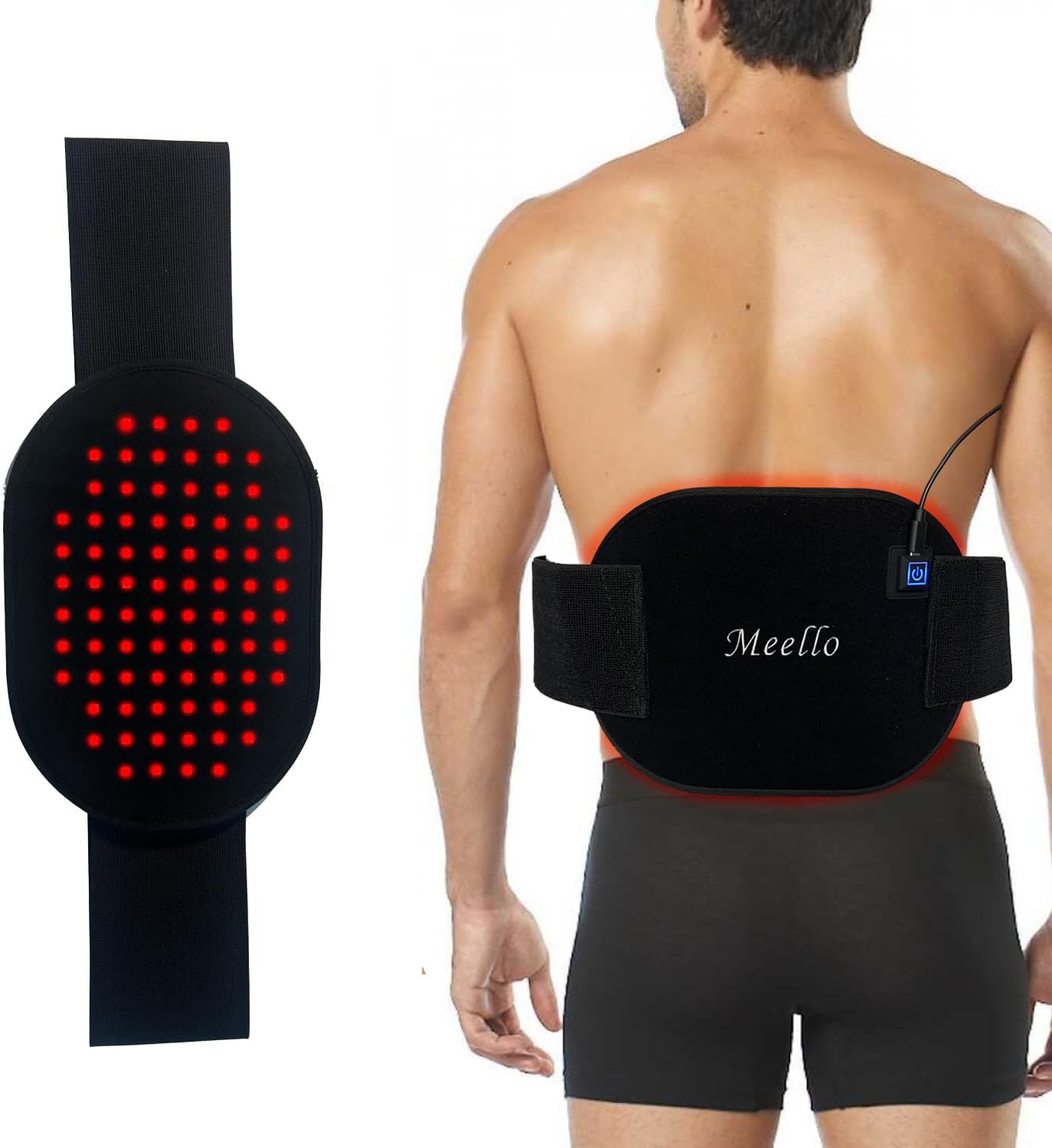 Meello red Light Therapy Belt - Near-Infrared phototherapy (880NM) and red Light (660NM) Therapy, Body Muscle Relaxation Device, Lower Back Pain Recovery Wellness wrap