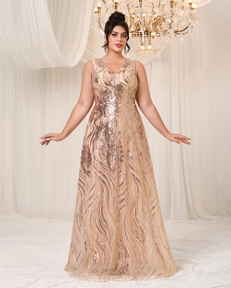 Giffniseti Women's Plus Size V Neck SequinFormal Dresses Evening Gowns Prom Dress - Image 2