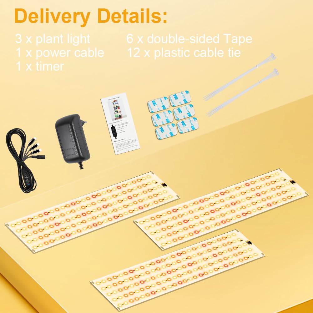OFFCUP 20W Lampe de Croissance LED, 3pcs Plante Spectre Complet, Horticole Avec Minuterie 3/6/12H, Culture 270 LED Pour Plantes d'Intérieur Semis Serre Étagères de Culture [Classe énergétique B]