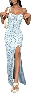 Floerns Women's Summer Floral Maxi Dress Tie Front Milkmaid Beach Vacation Slit Cami Dresses