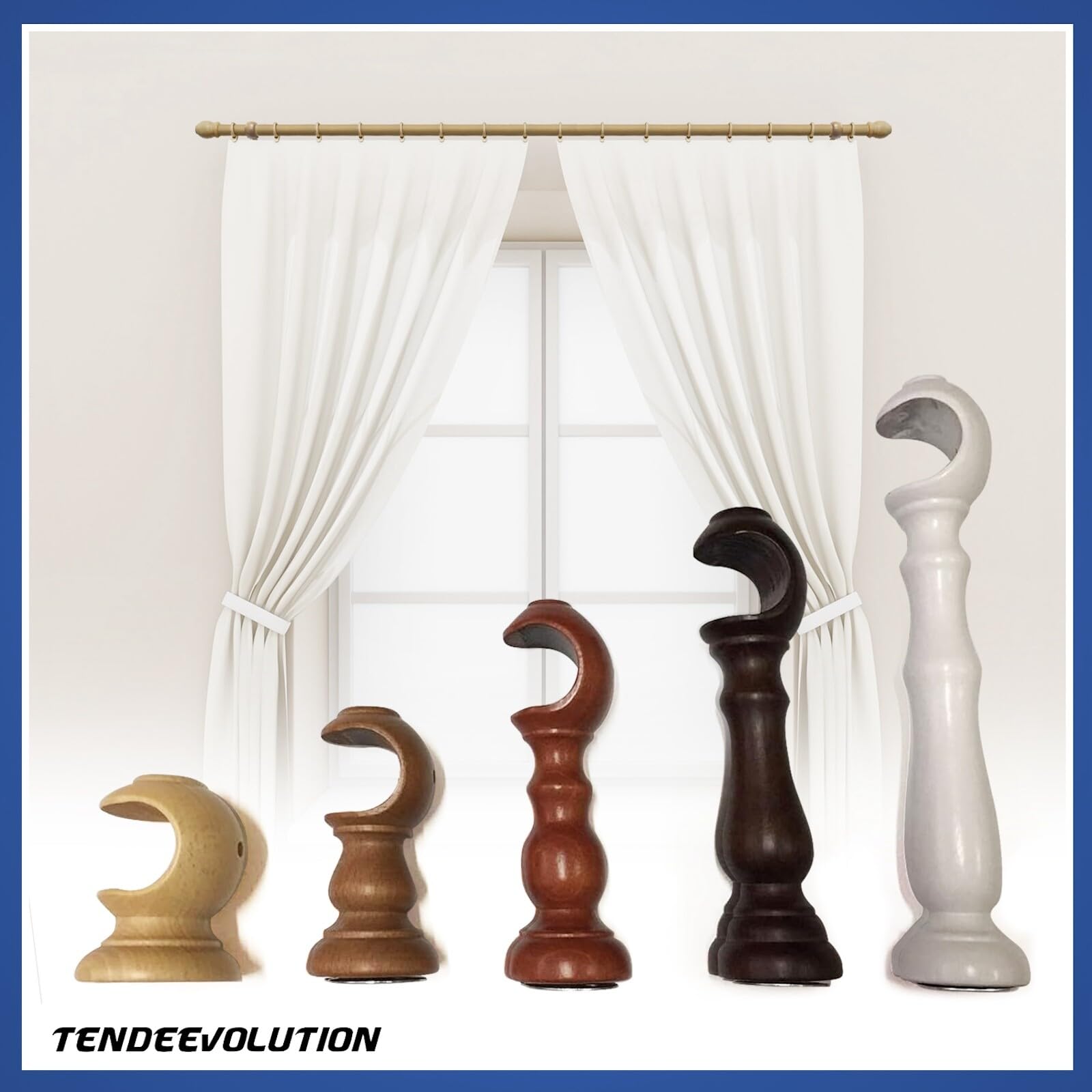 TENDEEVOLUTION Coppia di Supporti per Bastoni Tende in Legno, Diametro 35 mm, NOCE, 10 cm