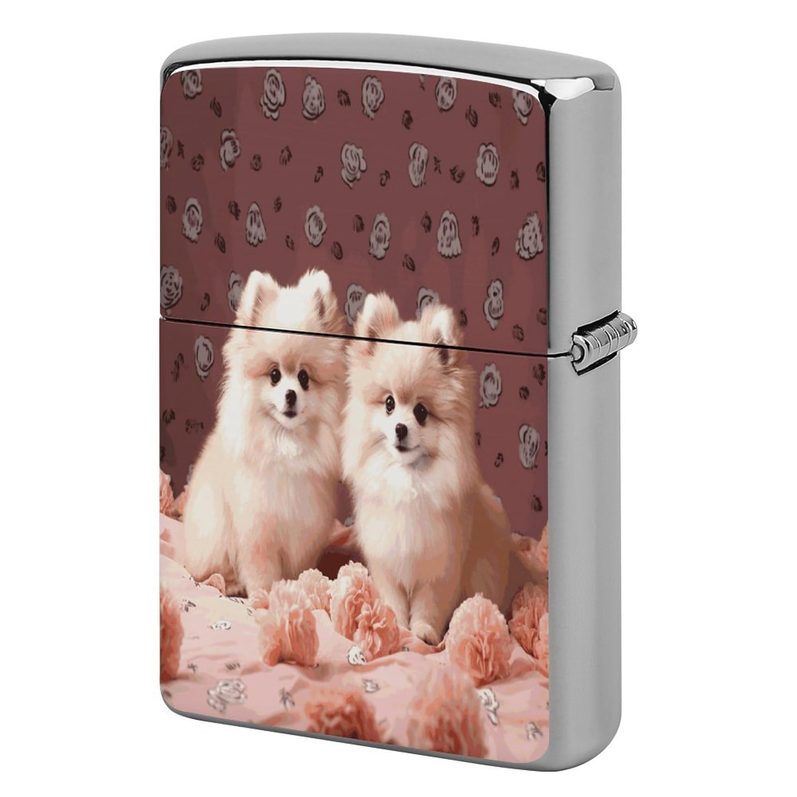 Fekiloot Style Pomeranians Puppies And Point Lighter Case Cover Metal Lighter Case