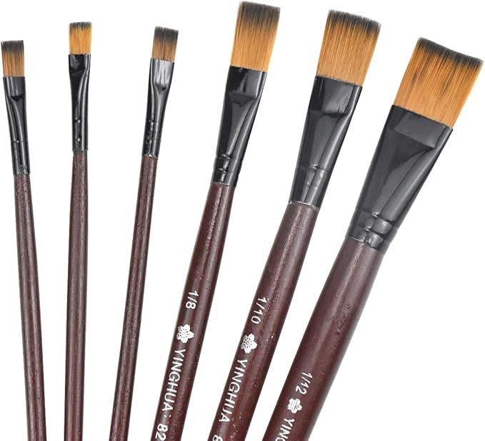 Bezavea 6 PCS Flat Paint Brush Set, Oil Painting Brushes, Acrylic Paint