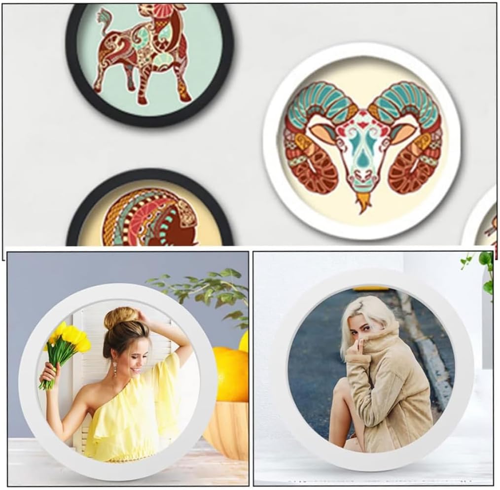 Decorative 8 Inch Round Photo Holder White Wood Picture Frame for Home Decors