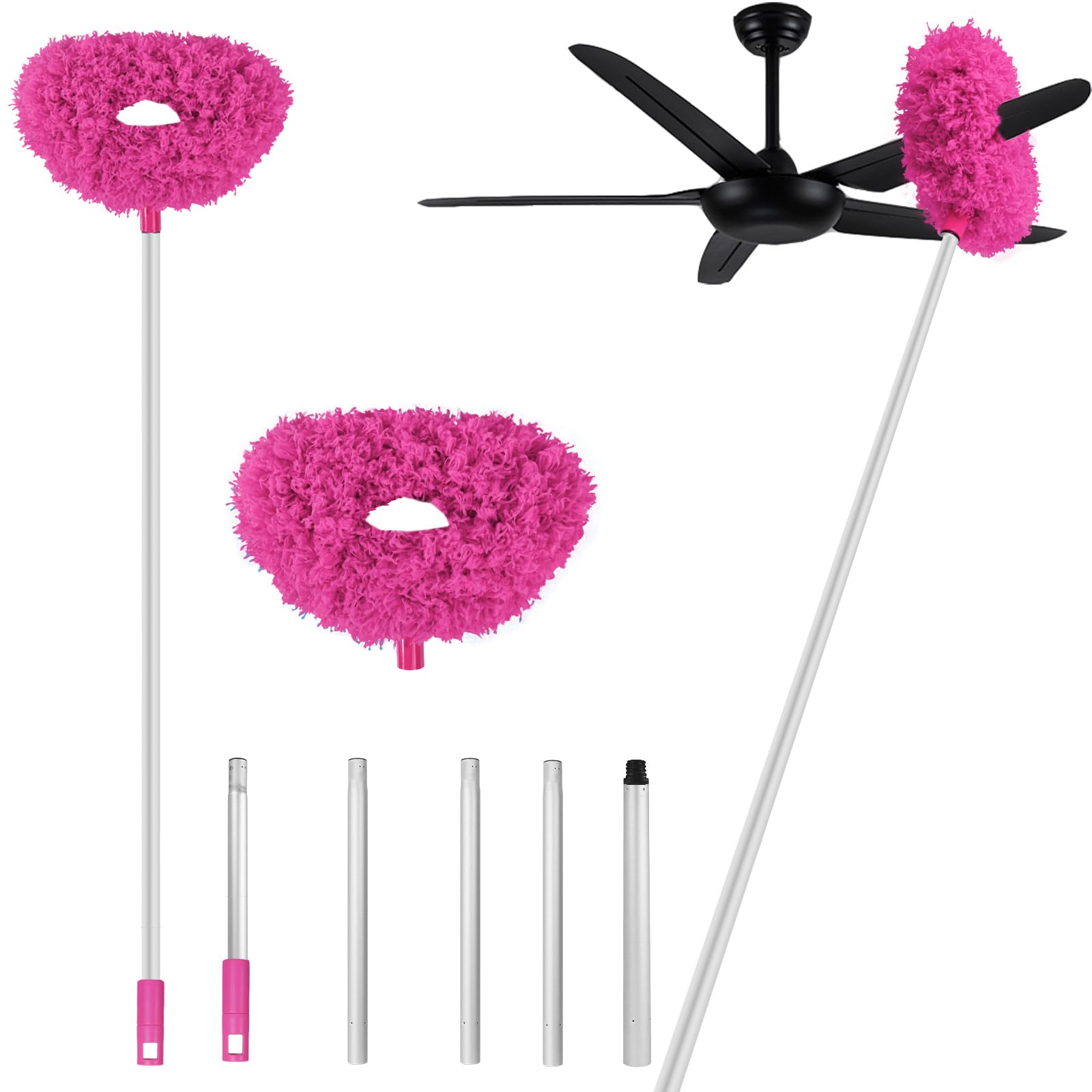 Ceiling Fan Cleaner Duster High Ceiling Fan Cleaner Extended Fan Blade Cleaner Reusable Microfiber Ceiling Fan Blade Cleaner Adjusts for Cleaning Walls Cobweb Door Window Top (Rosered, 13 to 67 Inch)