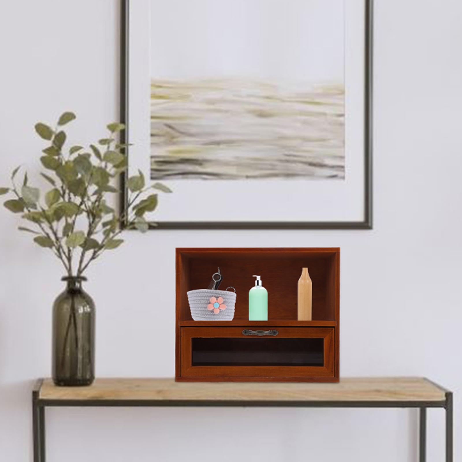 BESPORTBLE Organizzatore da Scrivania Retro Cassetti in Legno e Acrilico Resistente Scatola Portaoggetti Ampio Spazio per Ufficio per Organizzazione Casa