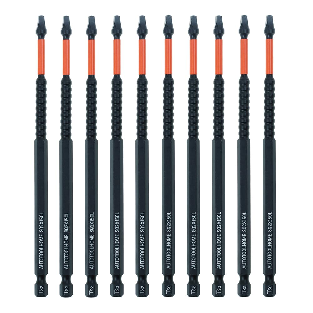 AUTOTOOLHOME 10 Pack #2 Square Driver Bit 6 inch Long Square Impact Drill Bit for Pocket Hole Jig System SQ2 Bits
