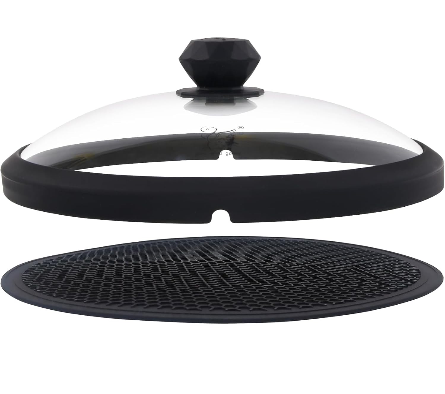 Glass Microwave Cover for Food 10.5 Inch Microwave Splatter Cover With Easy Grip Diamond Shape Handle Microwave Cover Glass Guard Lid Vented Edge Plate Cover for Heating Food (Black)