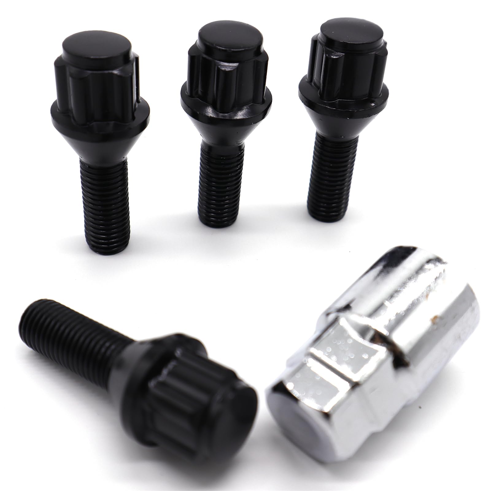 4PCS M12 × 1.5 Standard Locking Bolts with 1 X Key for BMW 1 Series 3 Series 5 Series,Alloy Wheel Locking Bolts for VW Amarok Sharan Touareg Transporter Caddy