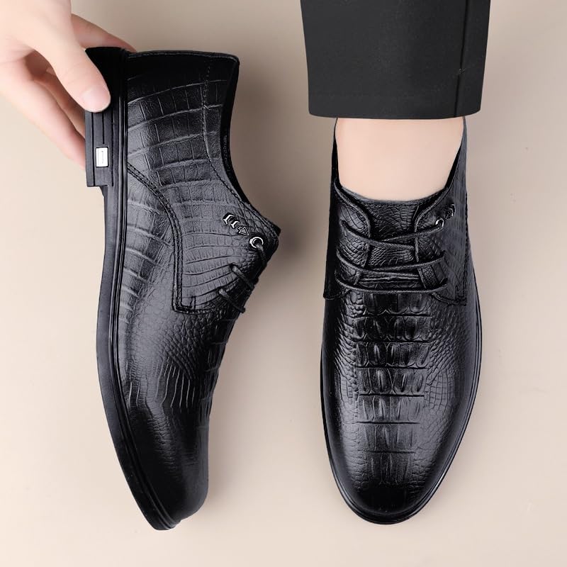 Men's Casual Business Shoes Low-top Lace-up Rubber Shoes Heightening Non-Slip wear-Resistant Comfortable Shoes for Men(D,9.5)3