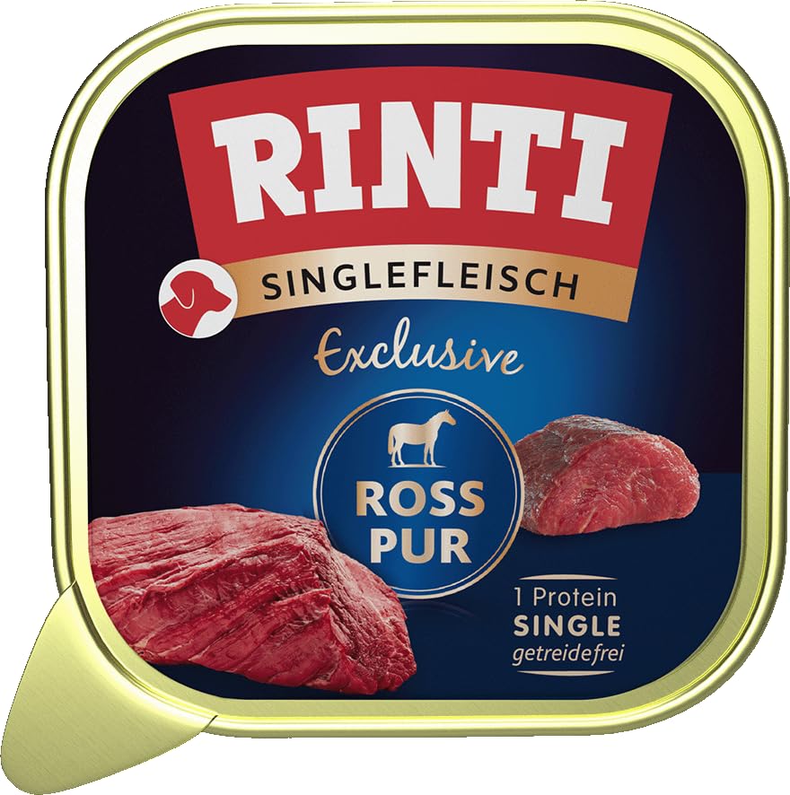 RINTI - Singlefleisch Exclusive | Cibo umido con carne di cavallo al 100% per cani sensibili e adulti. Alimento completo in ciotole senza cereali e additivi artificiali | 10 x 150 g Ross Pur
