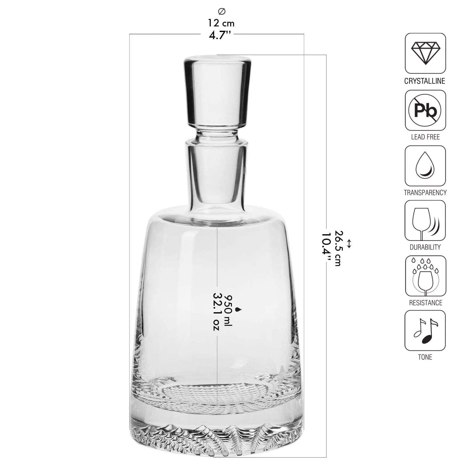 KROSNO Set da Whisky in vetro Set di 7, 950 + 370 ml, Collezione Fjord | Caraffa e bicchieri per brandy, bourbon, rum, Cristallo senza piombo, Lavaggio delle mani, Cristalleria eleganti, Idea regalo