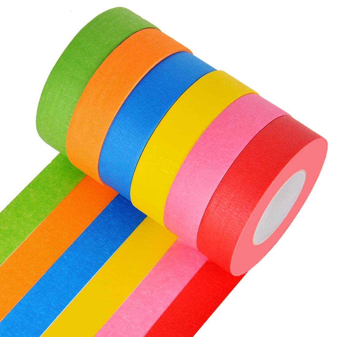 Bright Colored Masking Tape,6 Pack 1 Inch 22 Yard Rolls Board Line