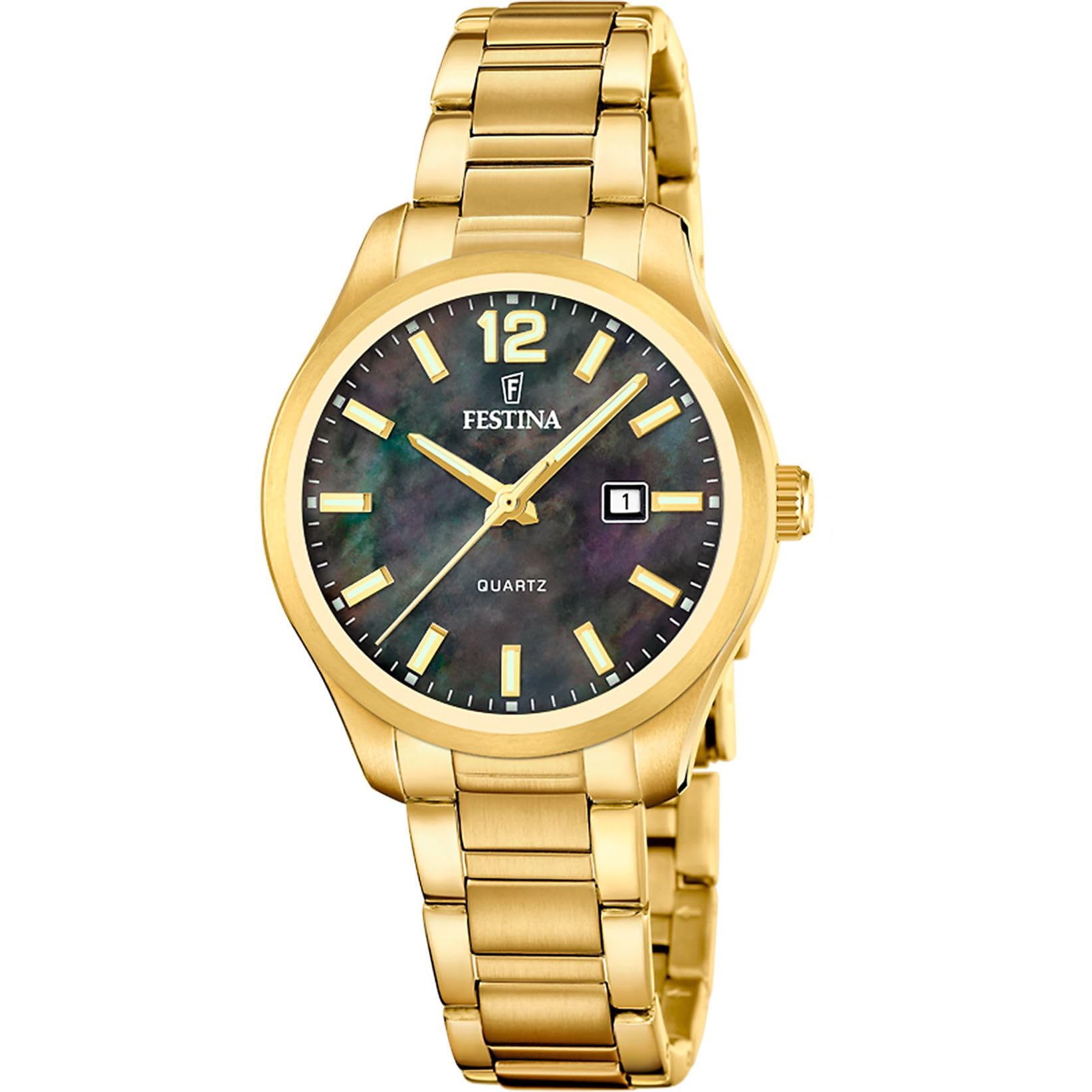 Festina Orologio Donna Analogico in Acciaio Inossidabile 316l Dorato | Movimento al Quarzo, Vetro Minerale ad Alta Resistenza, Impermeabile 5 ATM, Calendario F20741/2