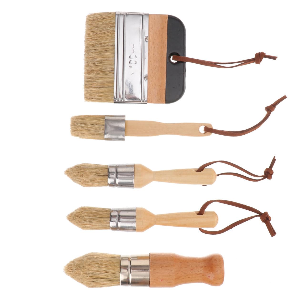 1ensemble Lot de Pinceaux Ronds à Manche Bois pour Peinture Cire et Vernis Brosses Poils Naturels Adaptées Meubles et Décoration Intérieure