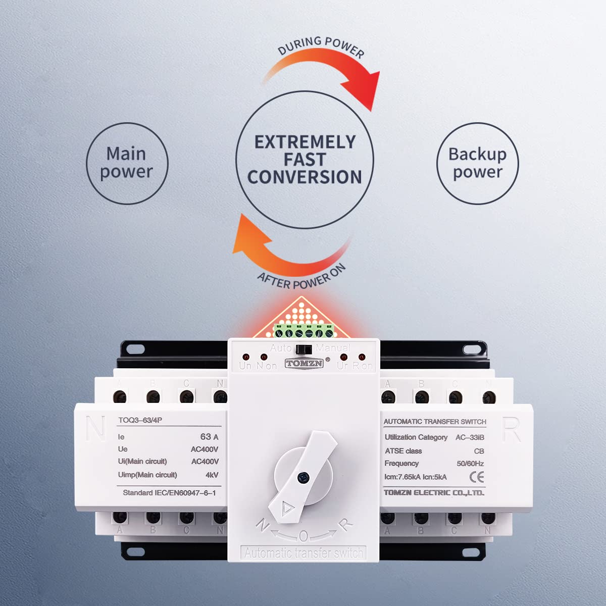 Interruttore Magnetotermico Differenziale 4P 63A 380V MCB Tipo Dual Power Switch di trasferimento automatico ATS(2 input 1 output)
