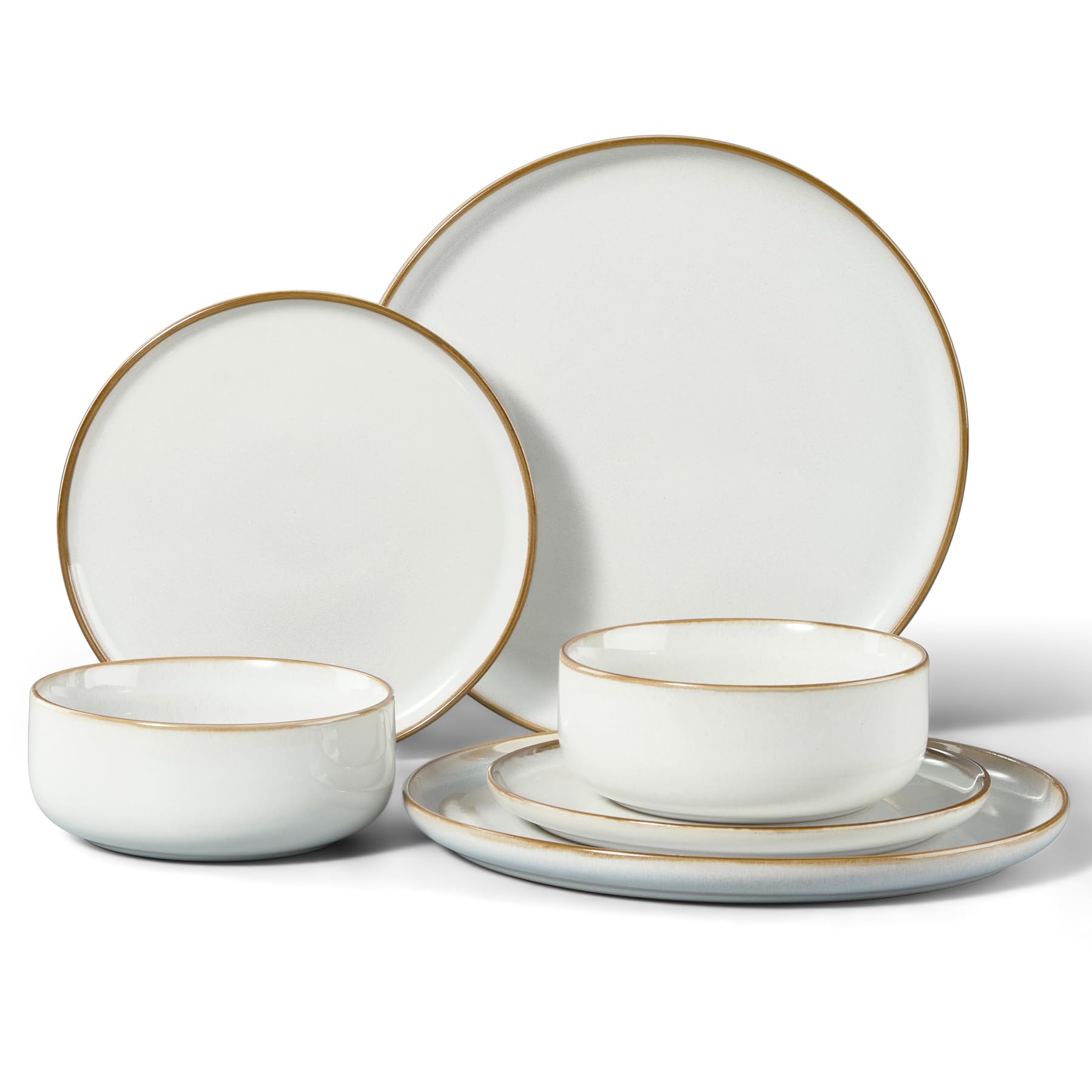 HaWare 6 Piece Dinner Set, Stoneware Dinnerware Set for 2, Reactive Glaze Dining Ware Include Plates and Bowls, Chip and Scratch Resistant, Microwave & Dishwasher Safe, Pearl White
