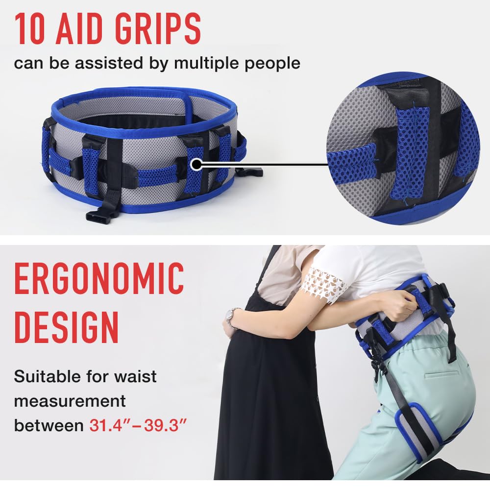 Japard Cinturón de ayuda al paciente para personas mayores con correas acolchadas para las piernas y asas acolchadas, cinturón de puerta para levantar personas mayores y pacientes, se adapta a cintura