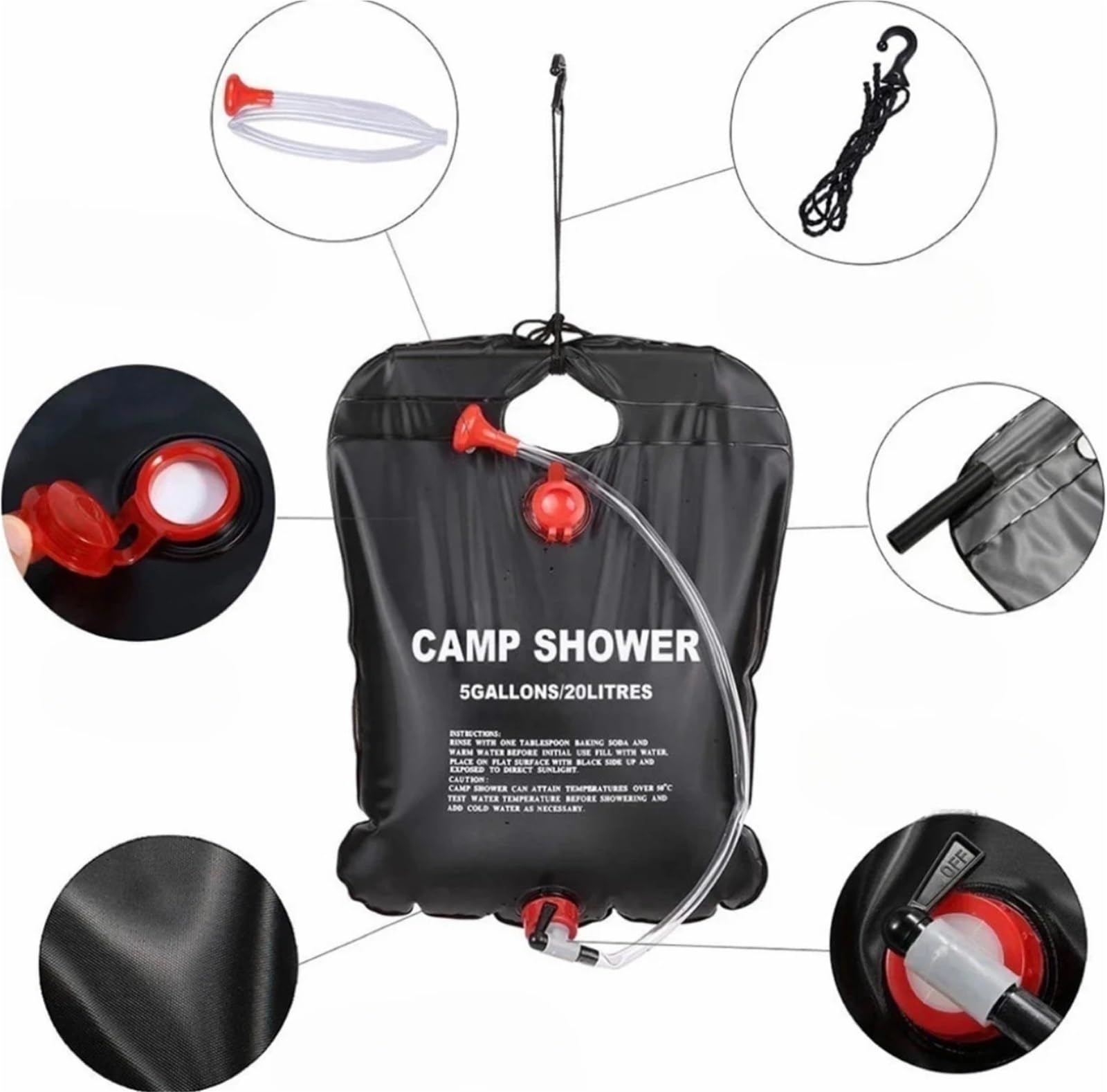 Douche de Camping, Sac À Eau Pliable 20/40 L, De Douche Solaire Camping, Bain Extérieur, Soleil, Chaude Compact, Accessoires Piscine Gommage,pour Les Voyages,Voiture