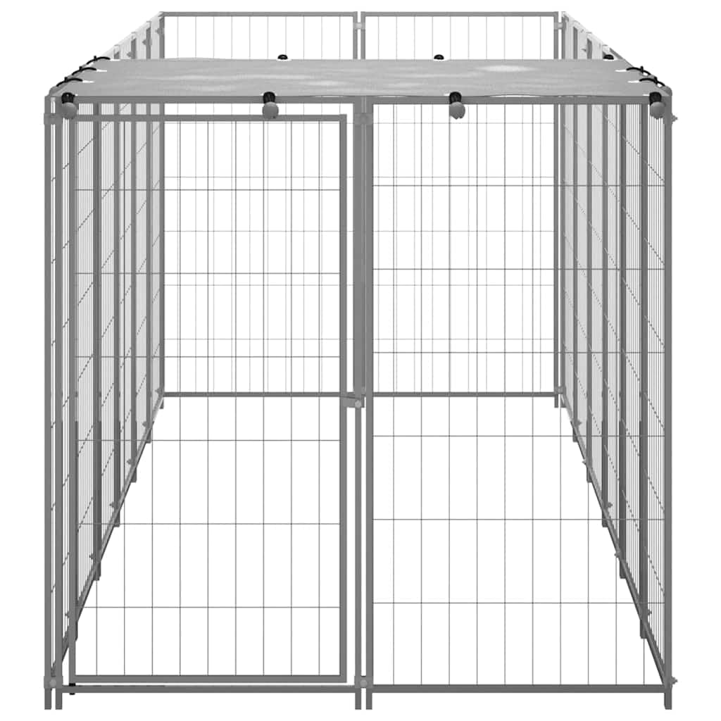 Srebrna hodowla dla psów ze stali z wodoodpornym dachem z polietylenu, 330 x 110 x 110 cm, składana i przenośna, do wybiegu dla szczeniaków, wybiegu, ogrodu, tarasu, bezpieczeństwa i ochrony