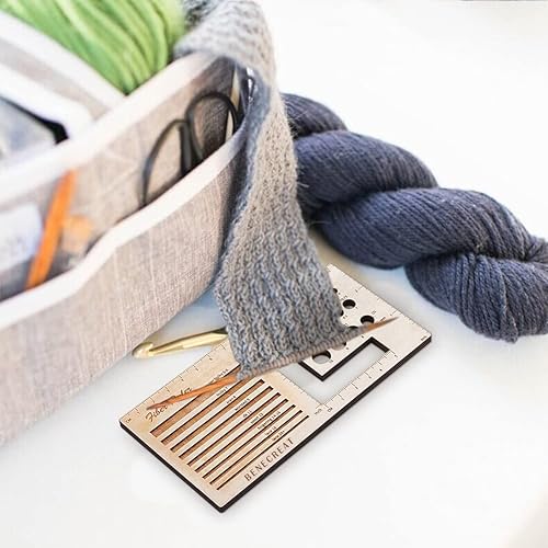 Miniatura 5 de BENECREAT Calibre y regla de aguja de tejer de madera de 3 estilos, tarjeta de control de giro de madera cuadrada para hilanderos, herramientas de