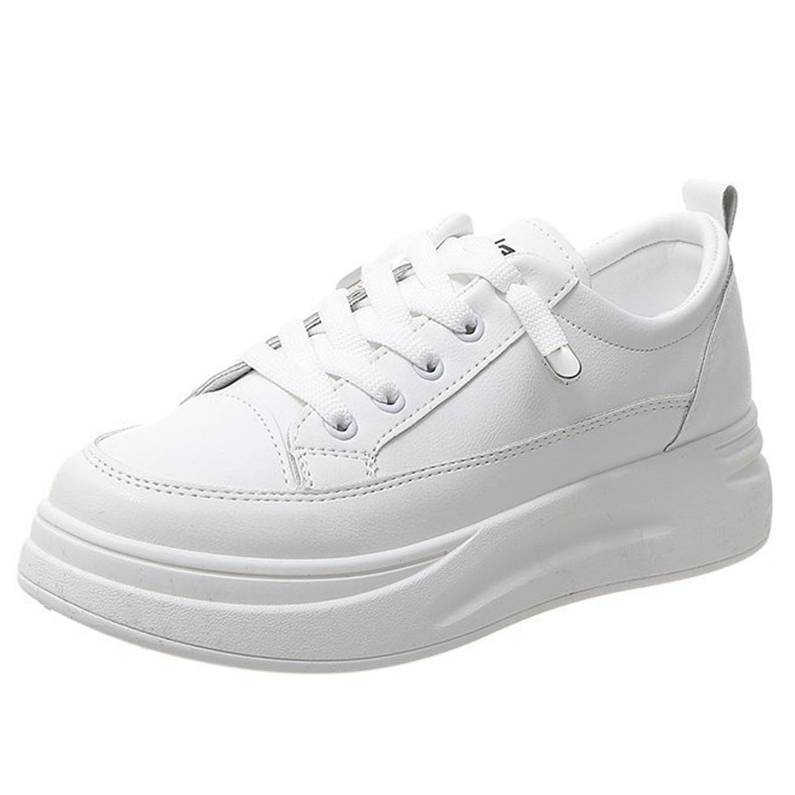 Women's Comfortable Platform Thick Sole White Sneakers Fashion Casual Low Top Lace Up Sof…