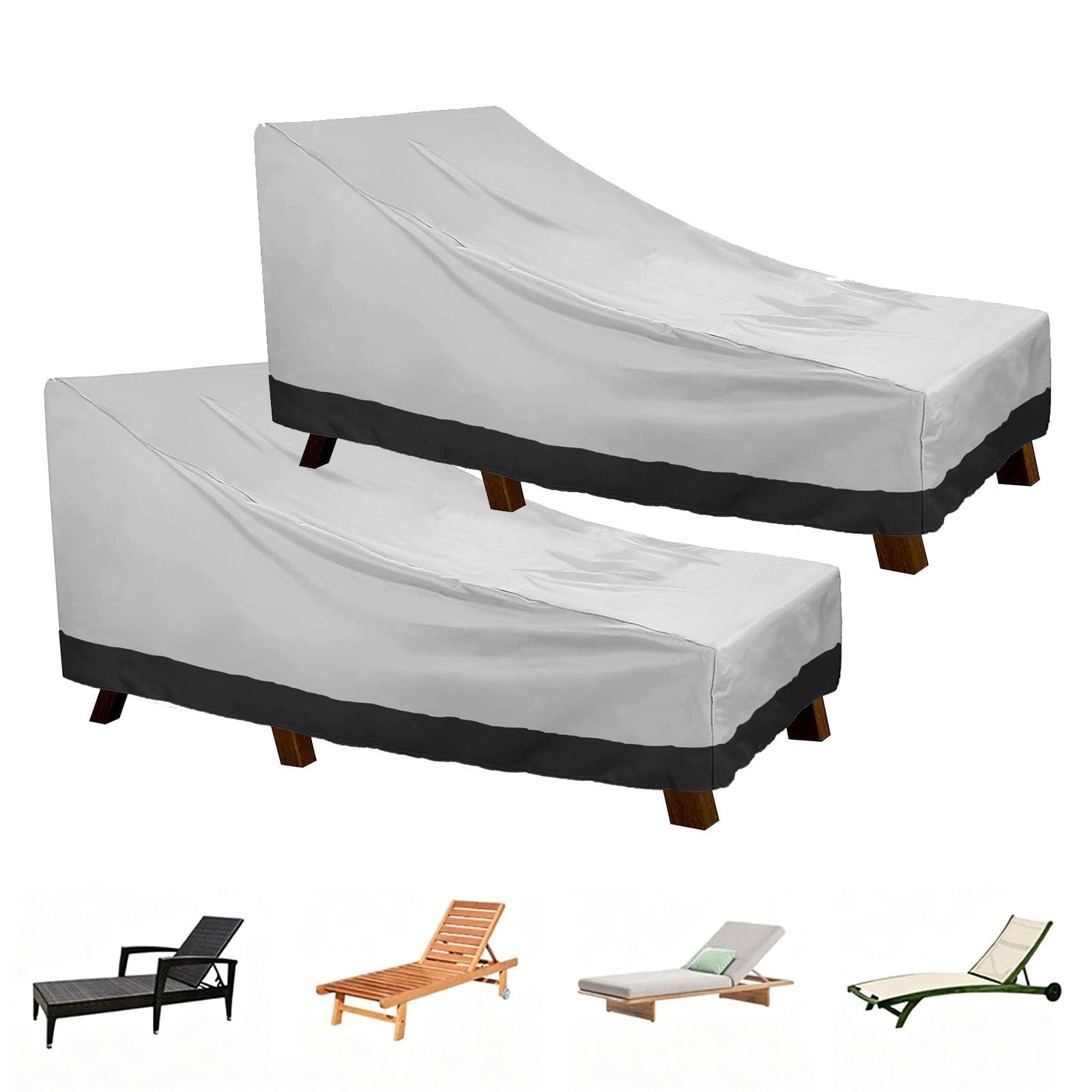 2pcs Sun Lounger Covers,Garden Sunbed Cover,Oxford Fabric Sun Lounger Covers Waterproof,Lounger Chair Cover Outdoor,Rattan Sun Loungers Outdoor Fur(Size:198x90x84cm,Color:Gray Black-210D Oxford)