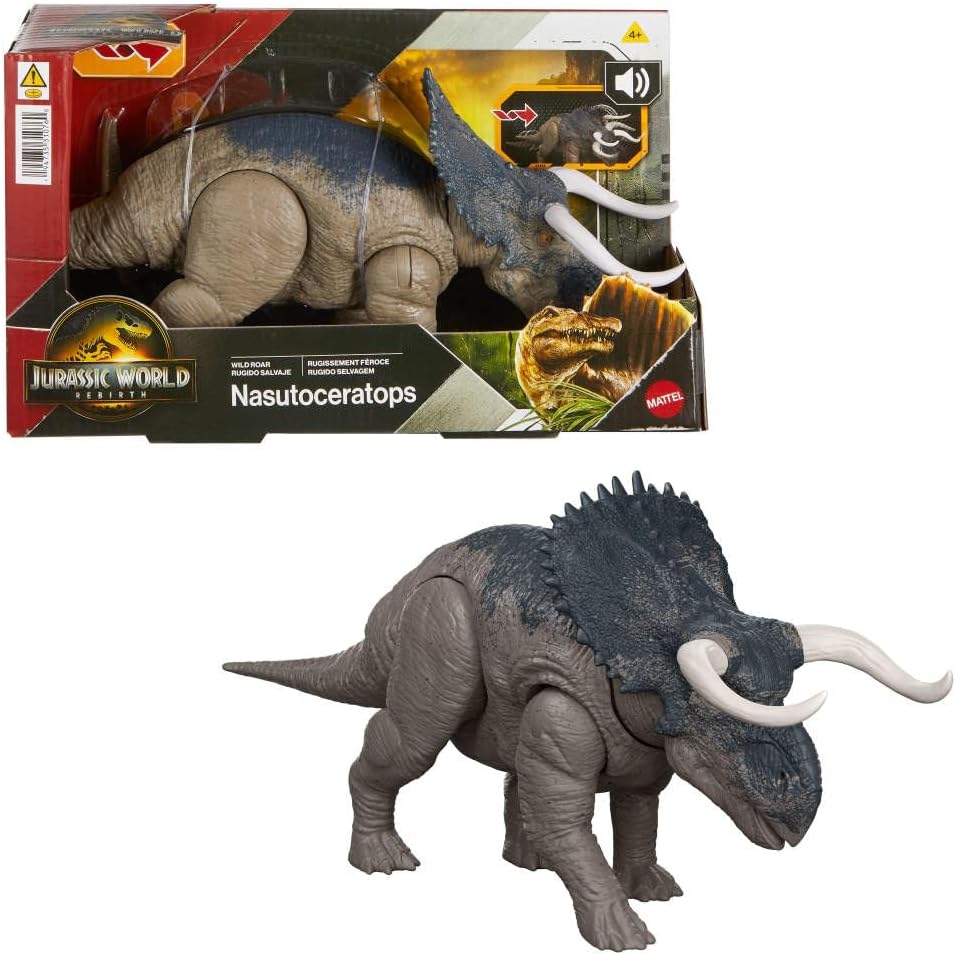 Jurassic World: The Renaissance, Nasutoceratops Wild Roar, Dinosaur with Multi-Direction Bite Attack and Tail-Controlled Sound, Articulated Design and Digital Play, JGC81