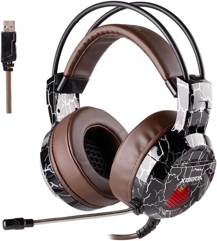 E1 USB Wired Gaming Headset, Over-Ear Stereo Gaming Headphones with Noise Canceling Microphone & Volume Control & LED for PC, PS4, Laptop, Mac