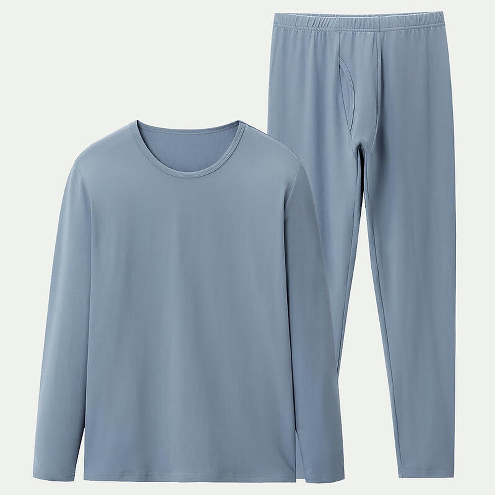 Conjunto Ropa Interior Térmica Traje Cálido De Otoño E Invierno Cepillada Y Pantalones Largos Dos Piezas para Hombres-Azul Claro-l