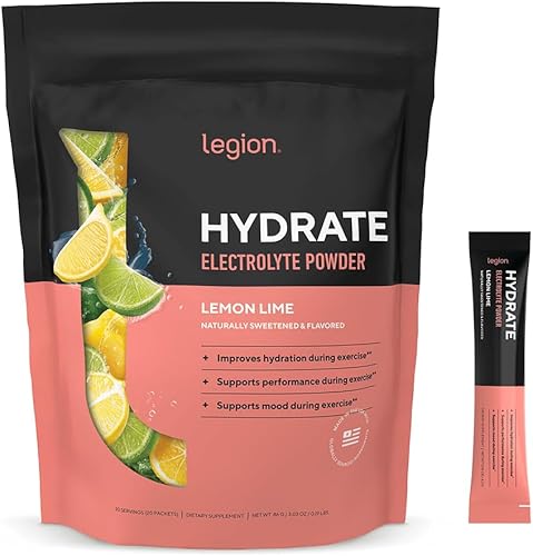 LEGION Hydrate - Paquetes de electrolitos en polvo con sodio, potasio y magnesio, mezcla de hidratación sin azúcar para energía y recuperación (20