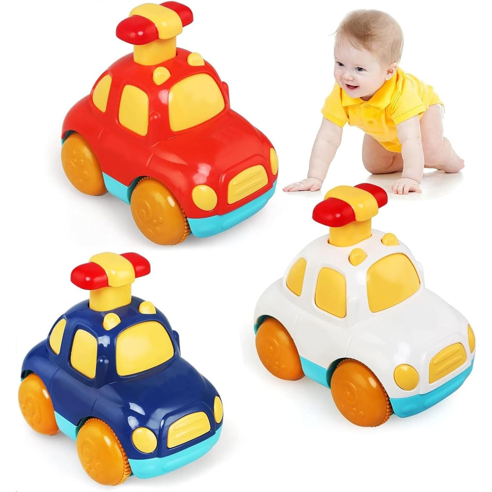 AWAVM 3PCS Toddler Toy Cars, Cartoon Wind up for Kids, Pull Back Cars for Toddler 1 Year Old Girls, Baby Toy, Gifts for 1 2 3 Year Old Boys Girls