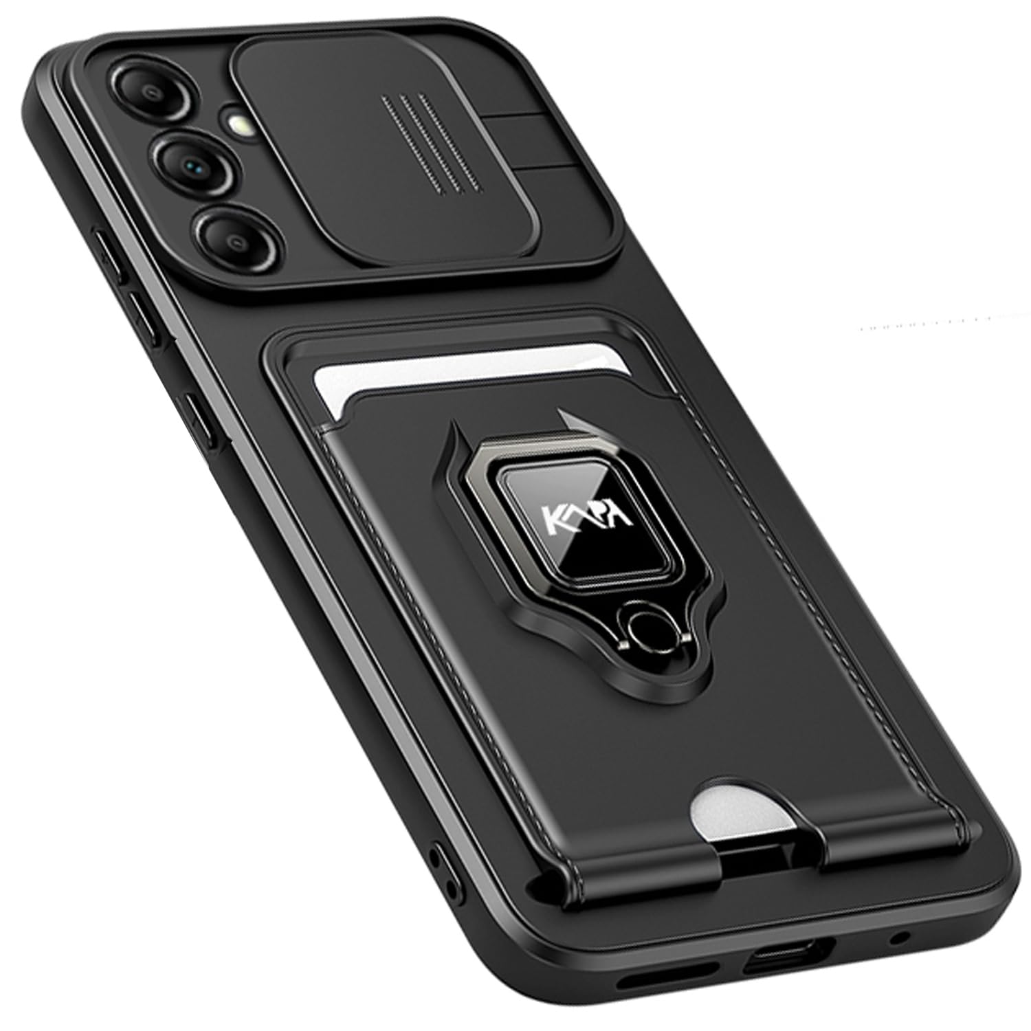 Kapa Bisen Back Cover for Samsung Galaxy A25 (5G) | Inbuilt Camera Slider Ring Stand and Card Pocket Shockproof Slim Bumper Back Case (Black) (B0D2DDKWGV) Amazon Price History, Amazon Price Tracker