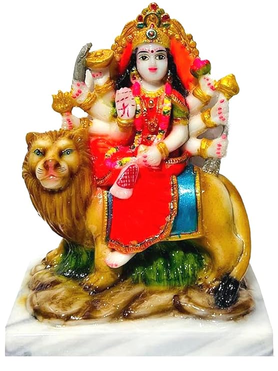 Divine GiftsMarble Goddess Maa Durga Devi Idol Statue Sherawali MATA Rani Spiritual Puja Vastu-6 Inch