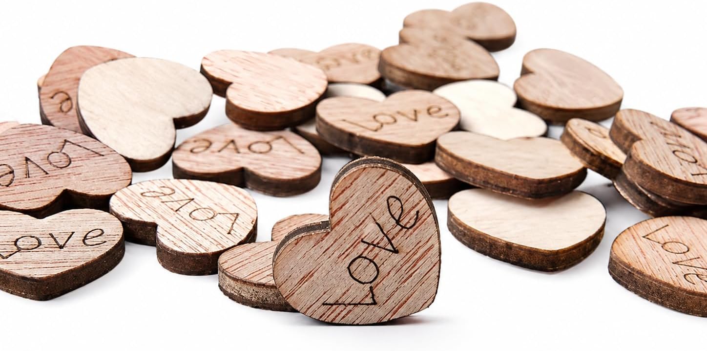 Love Engraved 1/2-Inch Wooden Hearts, 100 Tiny Table Scatter