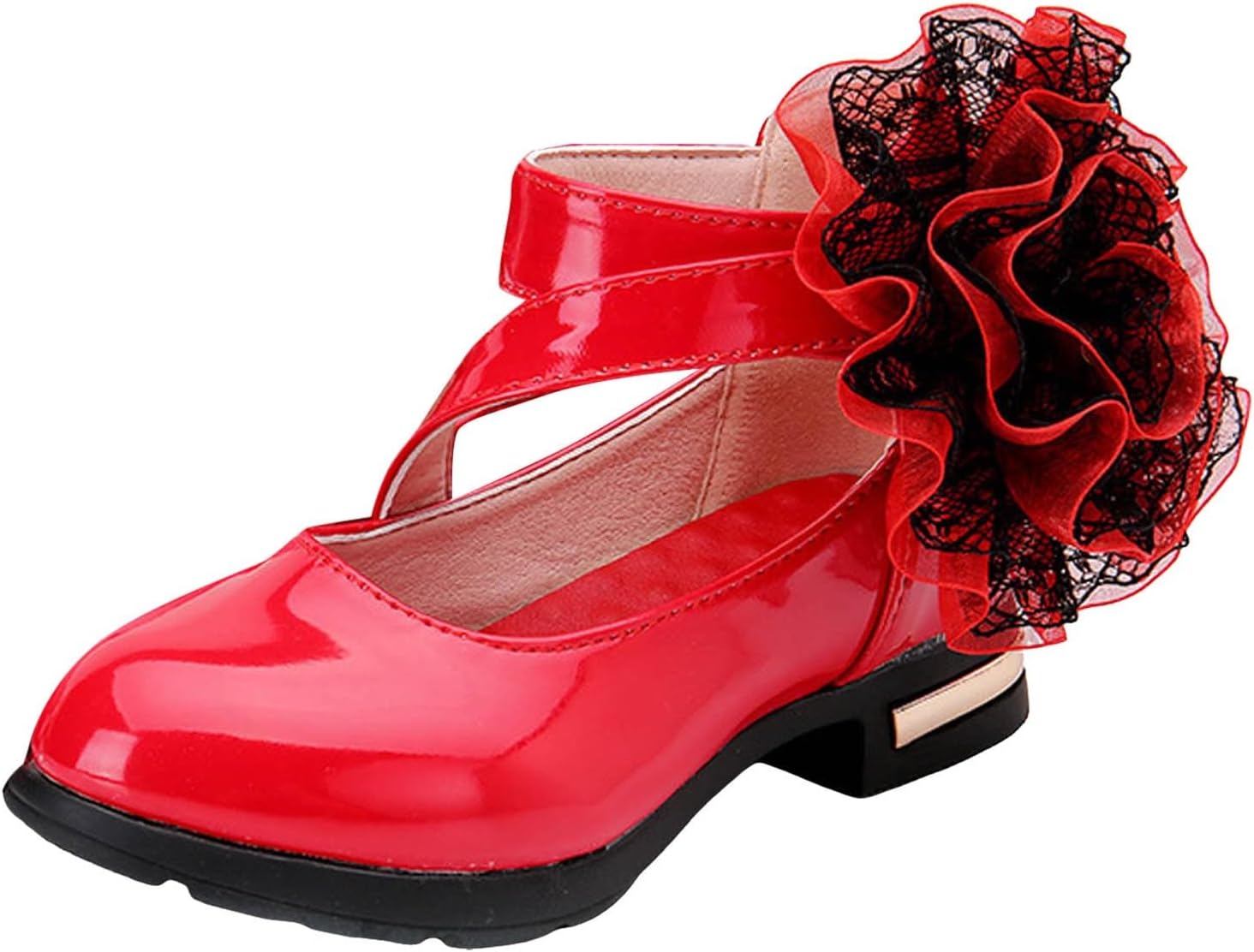 IWIHMIV Girls Round Toe Ankle Strap School Shoes Comfortable Leather Mary Jane Low Chunky Heel Dress Shoe