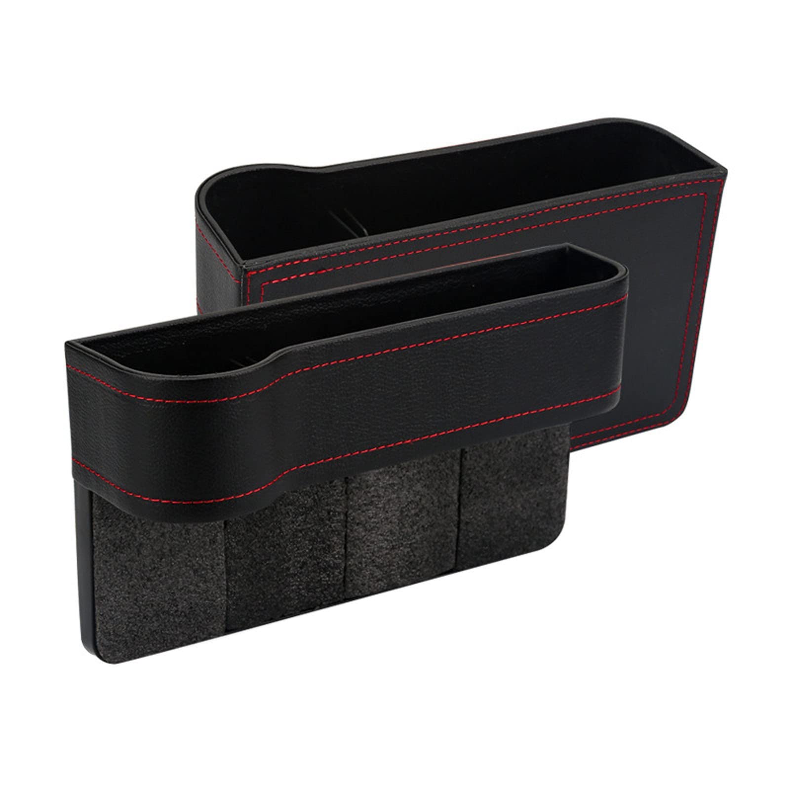 2 Pack Car Seat Gap Filler Organiser, PP Plastic Console Side Pocket with Cup Holder, Adjustable Seat Storage Box for Phones, Glasses, Keys, Cards – Black with Red Trim