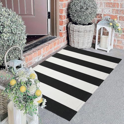 Tapete Exterior a Rayas 27.5x43 Negro y Blanco miniatura 1