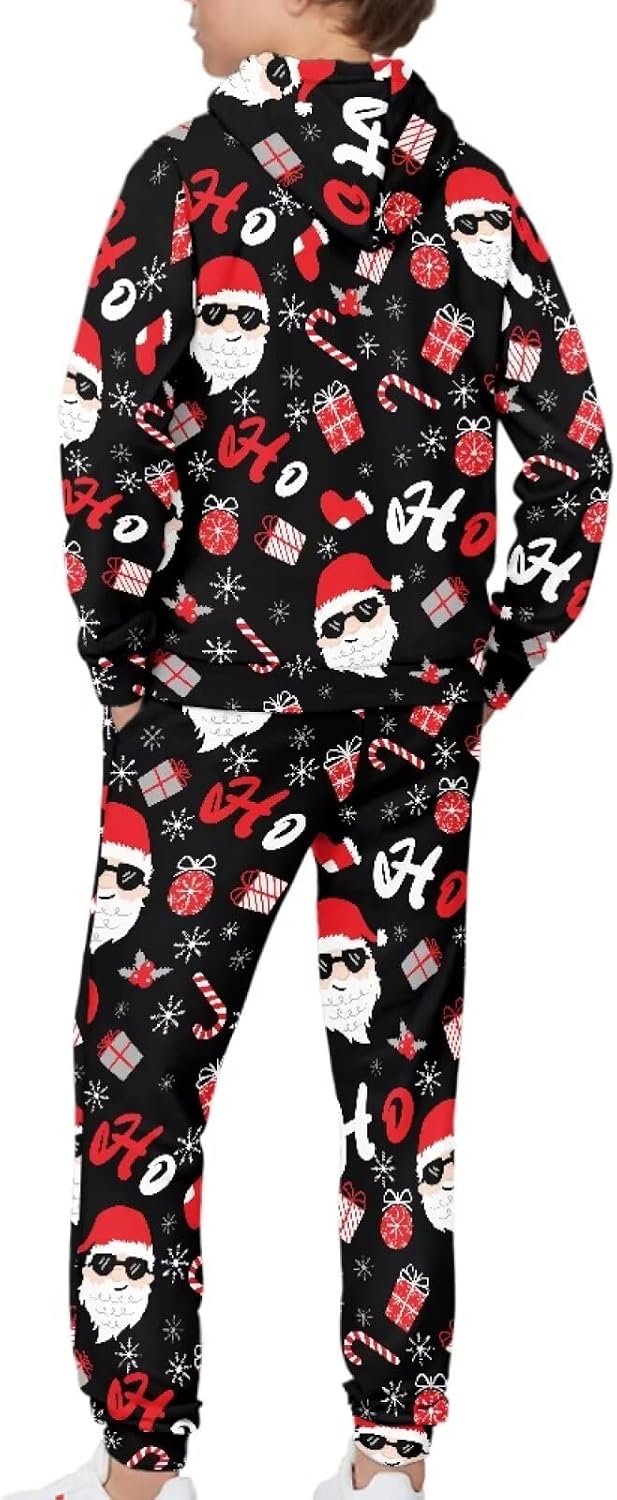 Christmas Girls 2 Piece Outfits Long Sleeve Sweatshirt and Jogger Pants Unisex Kids Sweatsuit Tracksuit Size 5-12