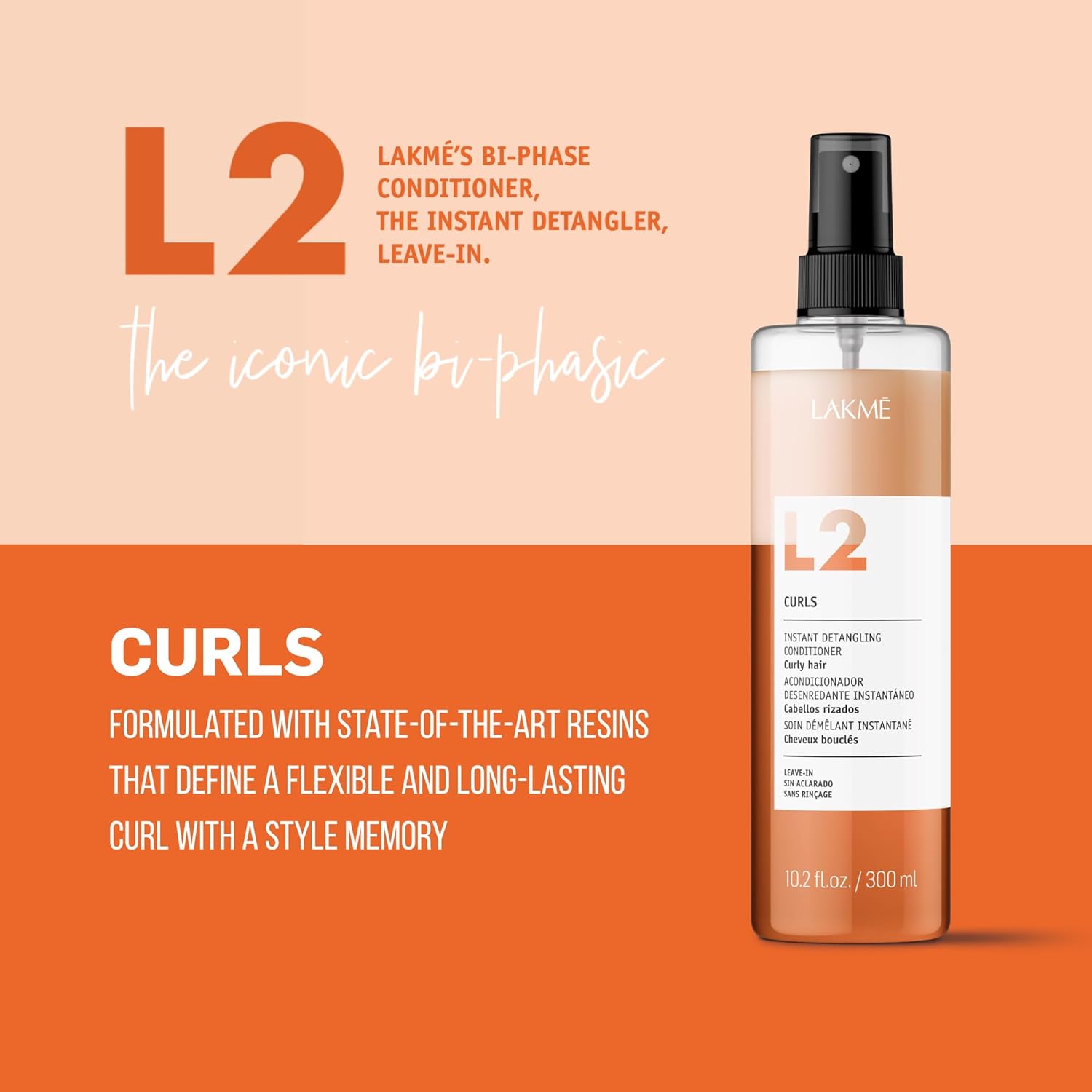 Lakmé L2 Curls Bi Phase Conditioner, Detangling Spray for Hair, Leave In Conditioner Spray For Curls and Curly Hair - Image 2