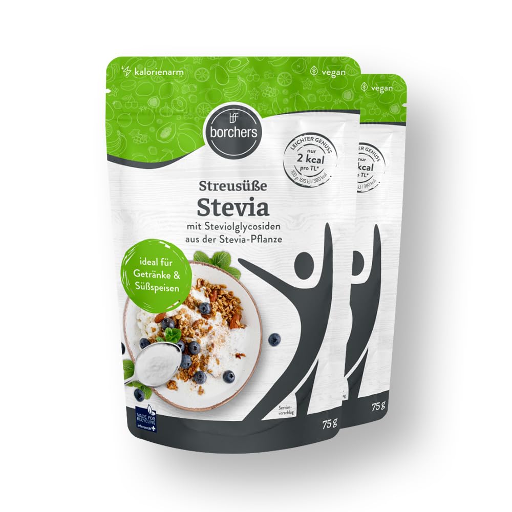 2 x borchers Stevia Streusüße | Alternative zu Zucker | Kalorienarm | Rebaudiosid A 75 g