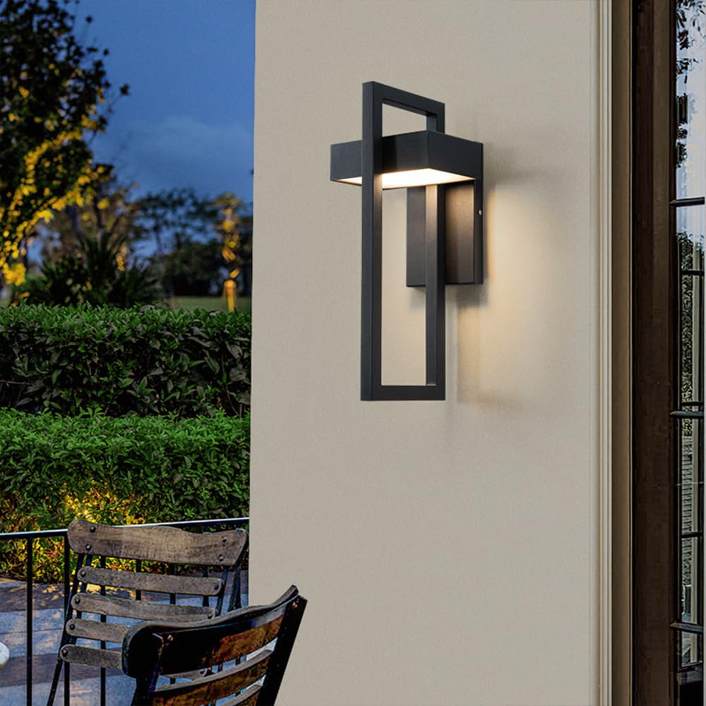Appliques murales extérieures Modernes 3000K Appliques murales LED intégrées extérieur/intérieur, luminaire extérieur Noir Mat 12W, Appliques murales carrées pour Maison Garage Porte d'entrée
