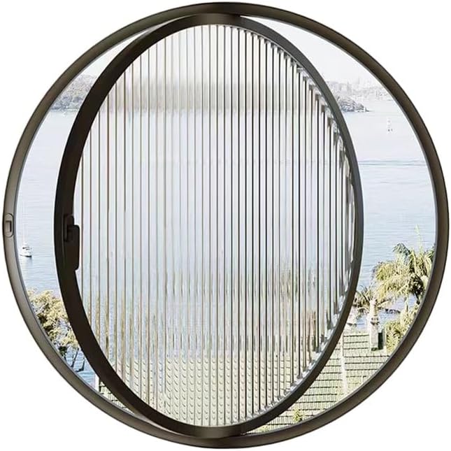Metal House Window, Round 360° Rotatable Ventilation Windows with Handles, Flush Mount Tempered Glass Windows for Indoor Bathroom Basement Replacement(White-A,27.6IN/70cm)