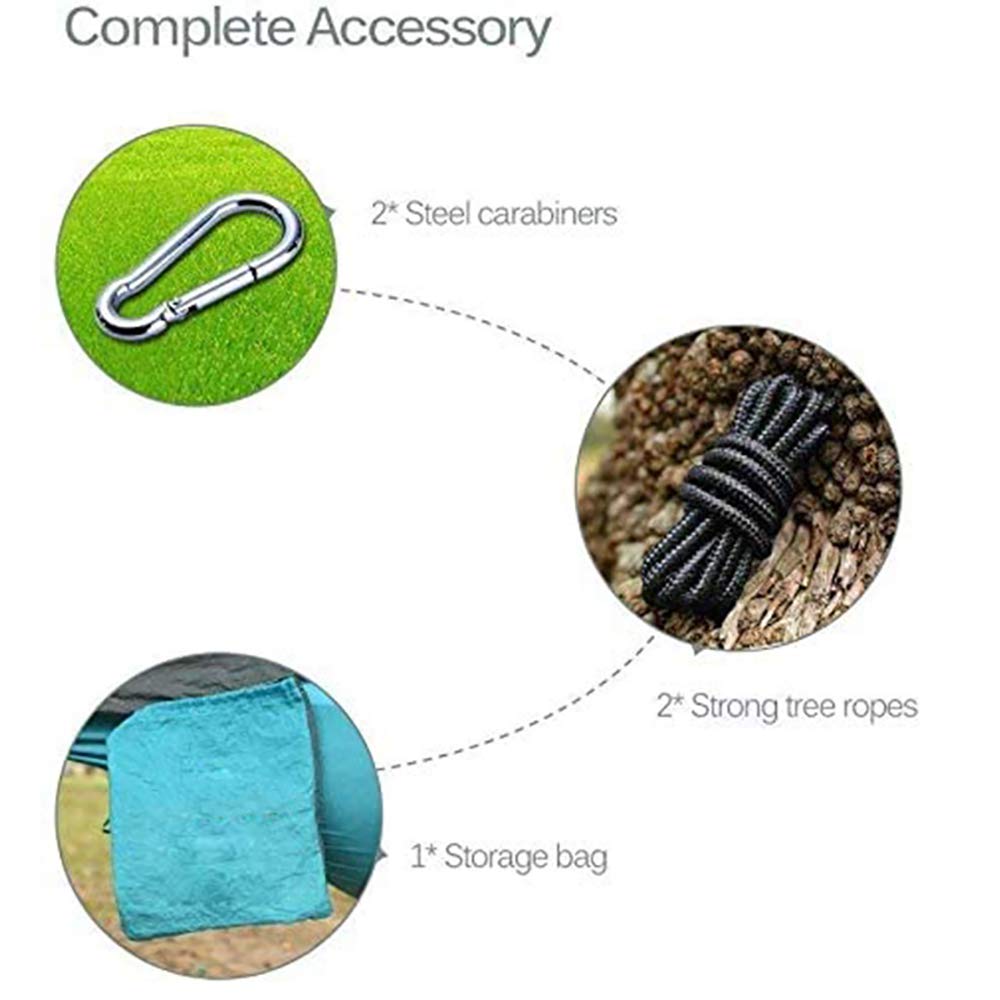 TopHomer Hamaca de camping ligera para exteriores, color verde y gris, 270 x 140 cm, hamaca de nailon portátil para 2 personas