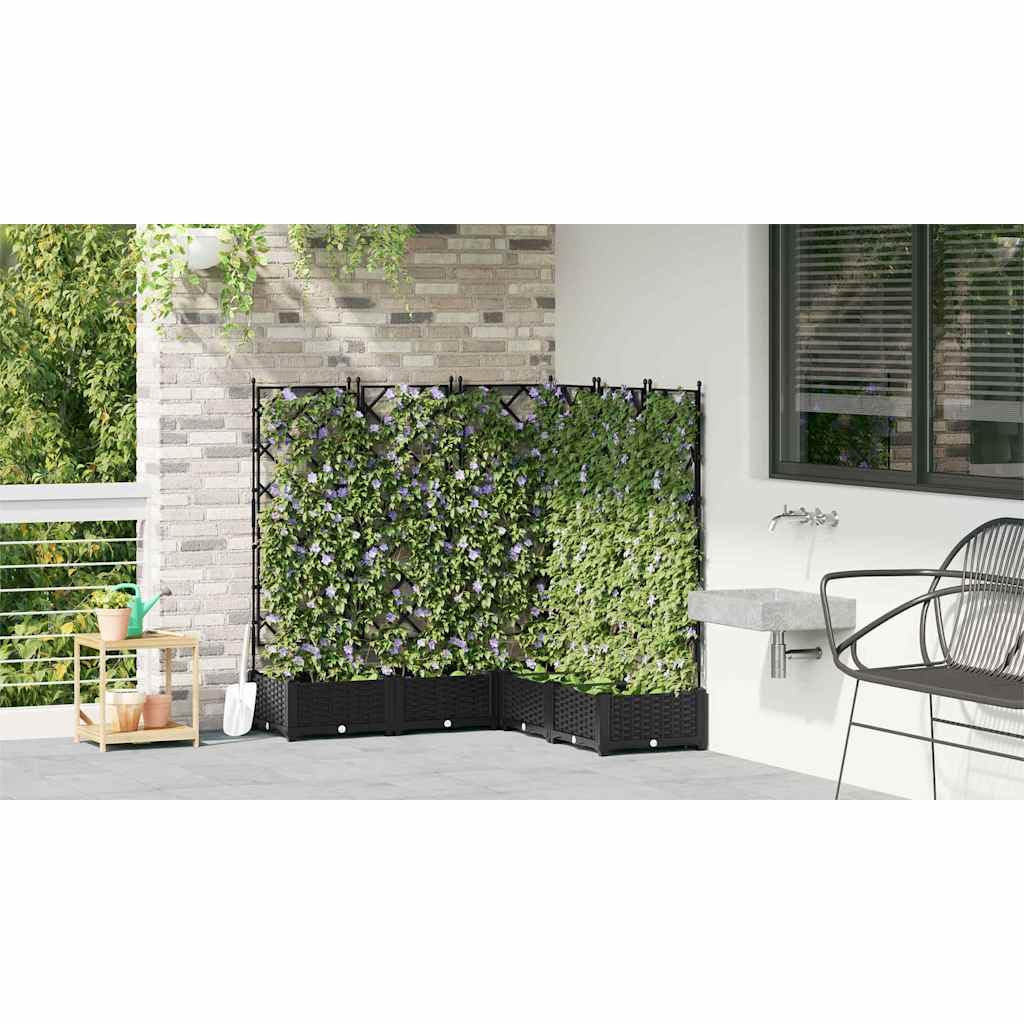 Nowoczesna donica ogrodowa 5 sztuk czarna 120x120x125,5 cm z kratką trwały plastik na taras balkon łatwy montaż zestaw dekoracyjny