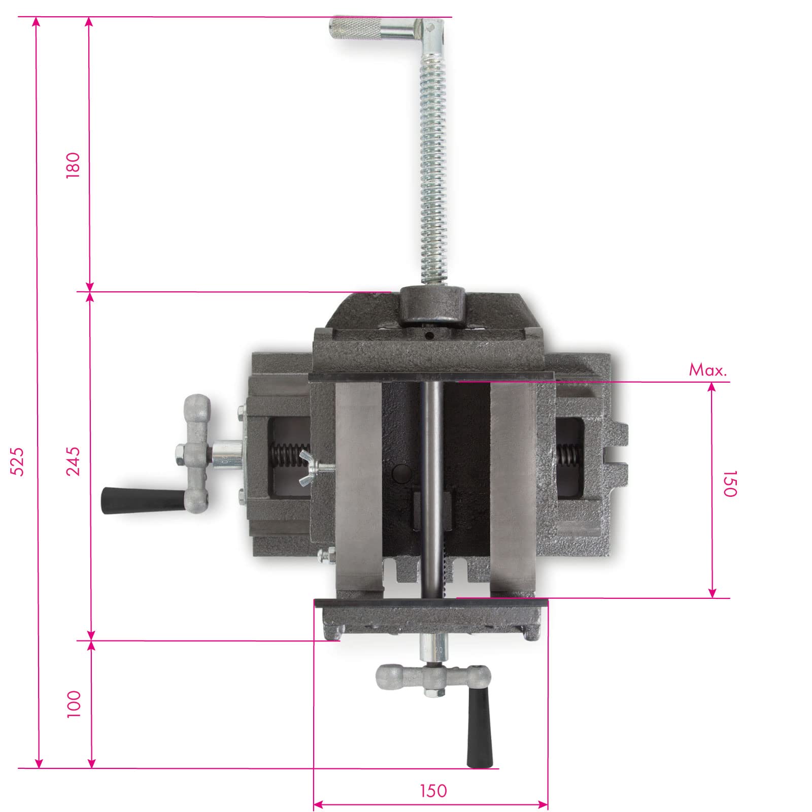 EBERTH Morsa a croce per trapano a colonna, 2 assi, tavola trasversale con larghezza ganasce 150 mm, larghezza massima di serraggio 150 mm, morsa a croce in ghisa e acciaio, morsa trapano